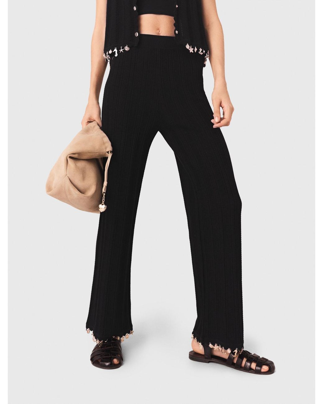 Maje White Jewelled Knit Trousers