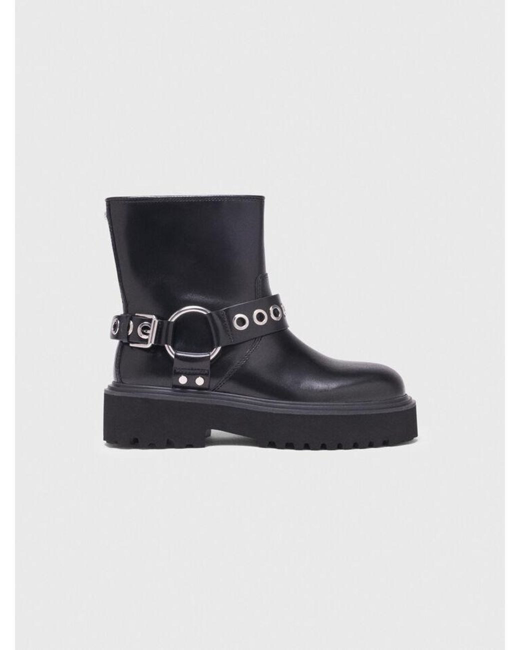 Maje Black Leather Biker Boots