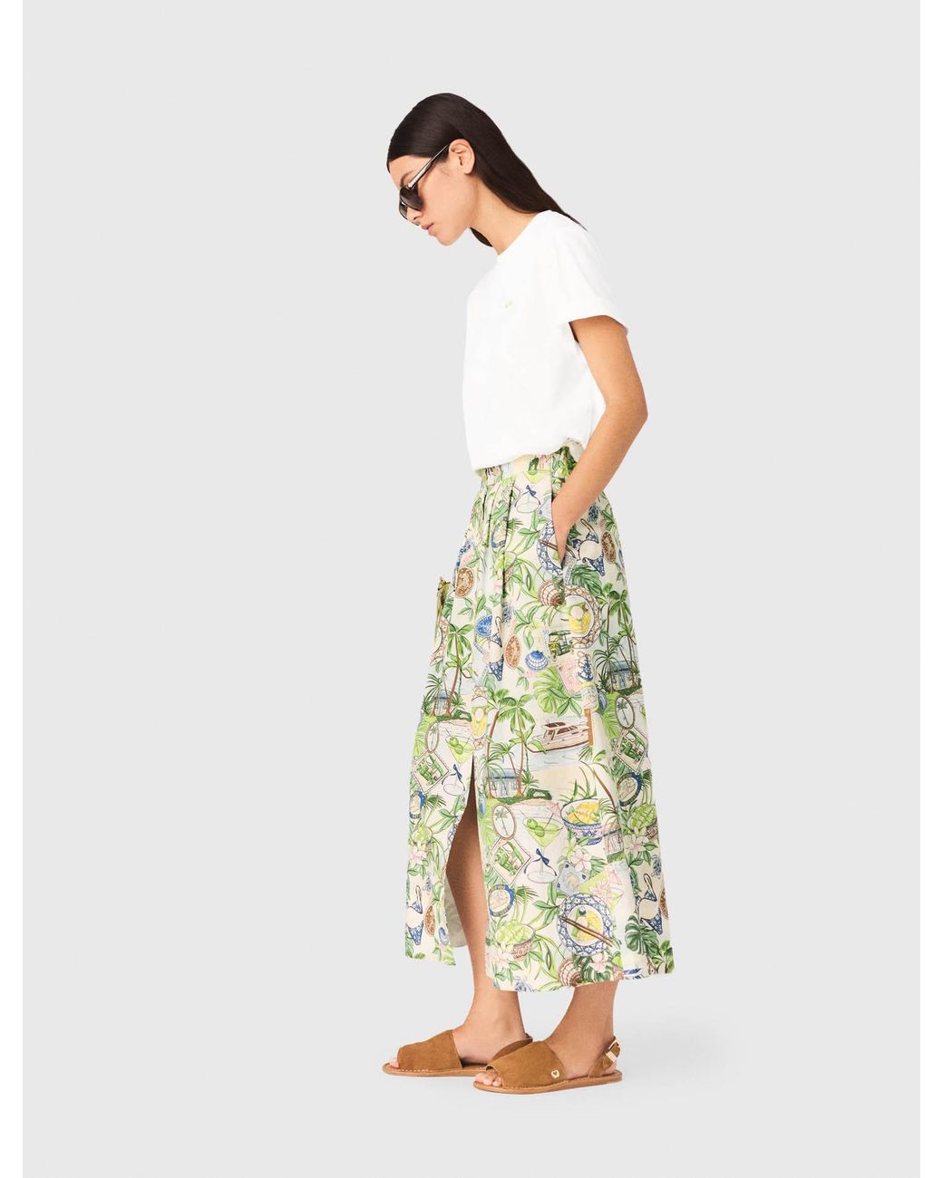 Maje White Printed Maxi Skirt With Shorts