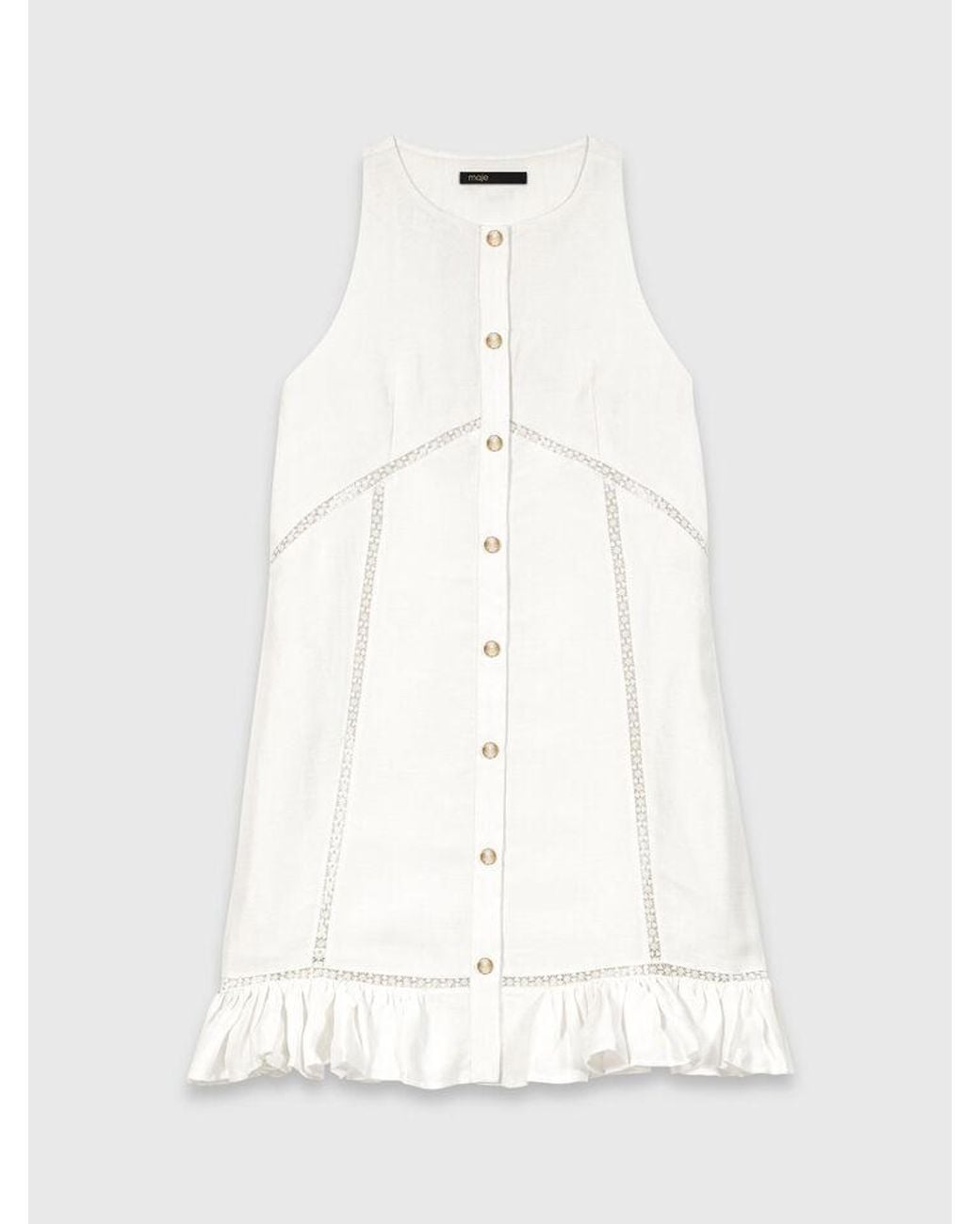 Maje White Embroidered Linen-Blend Dress