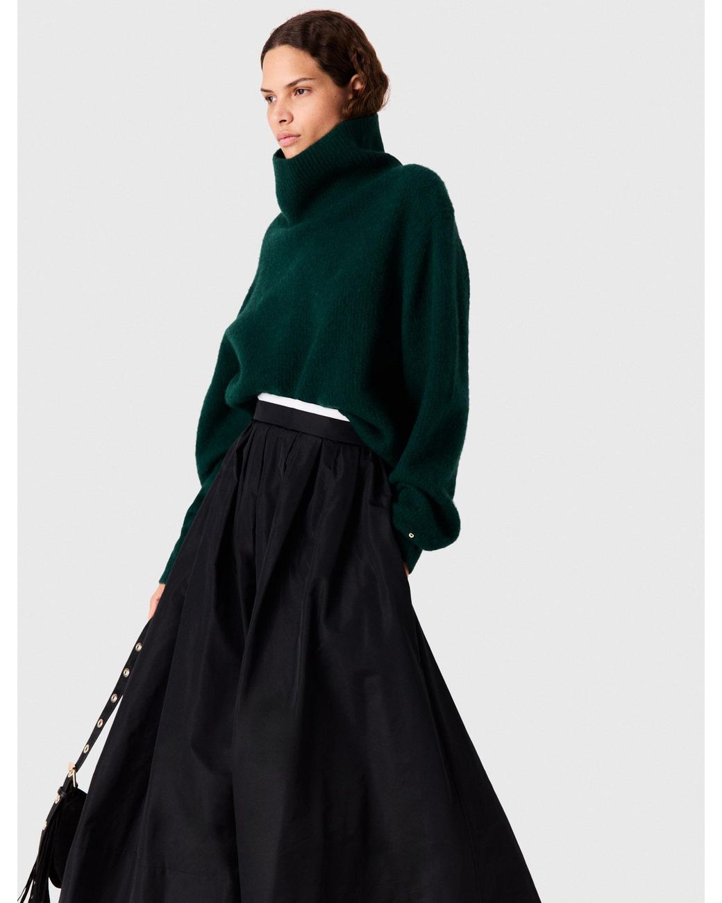 Maje Black Flared-Skirt High-Rise Woven Maxi Skirt