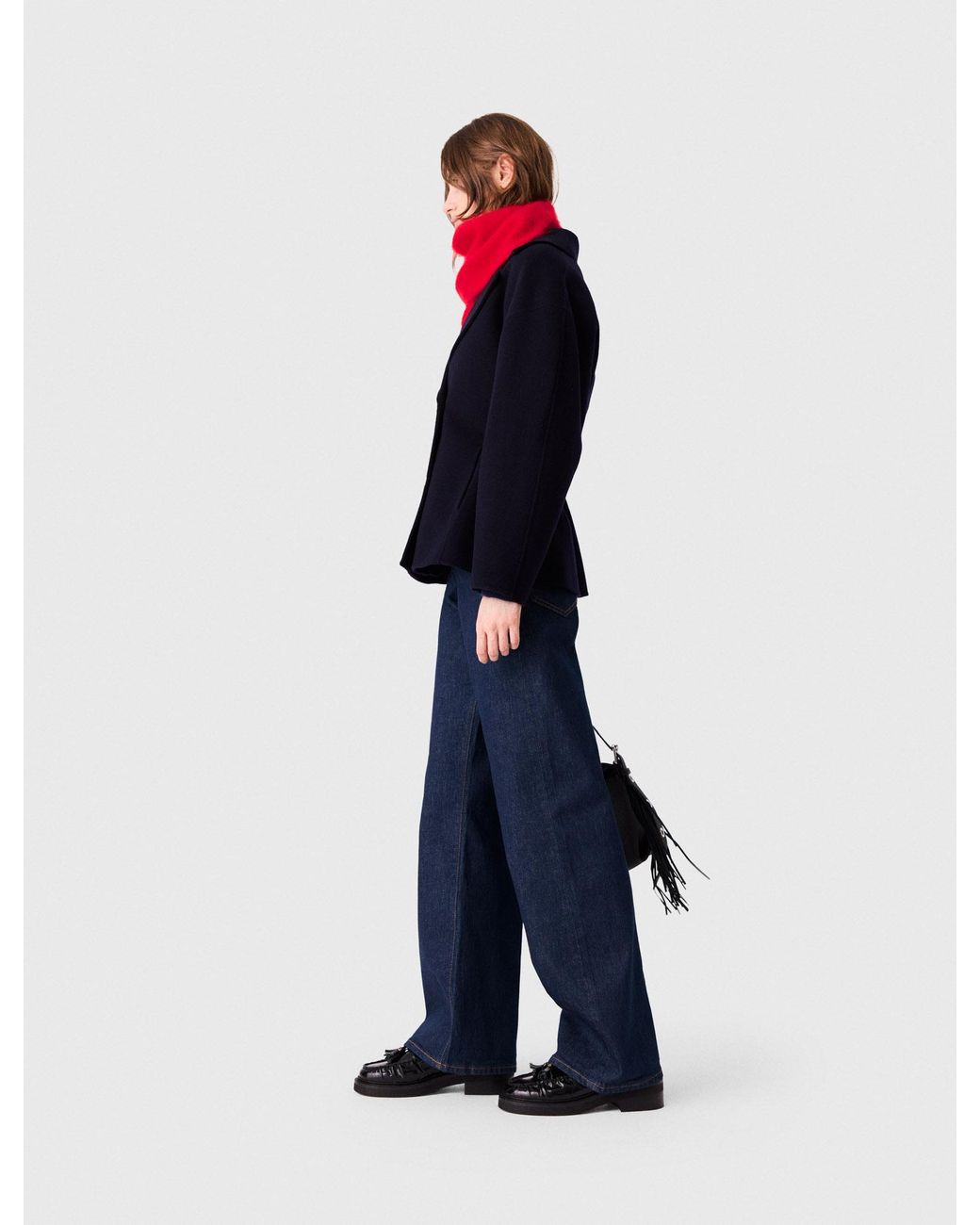 Maje Blue Fitted Double-Faced Coat