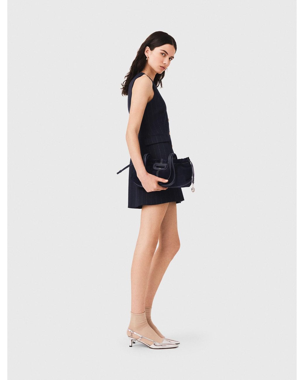 Maje Blue Sleeveless Tailored Lurex Dress