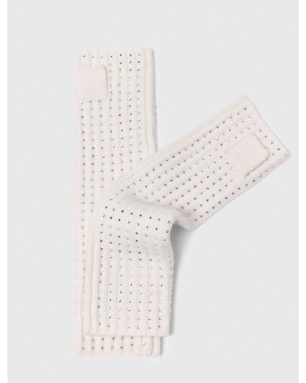 Maje White Wool And Rhinestone Mittens