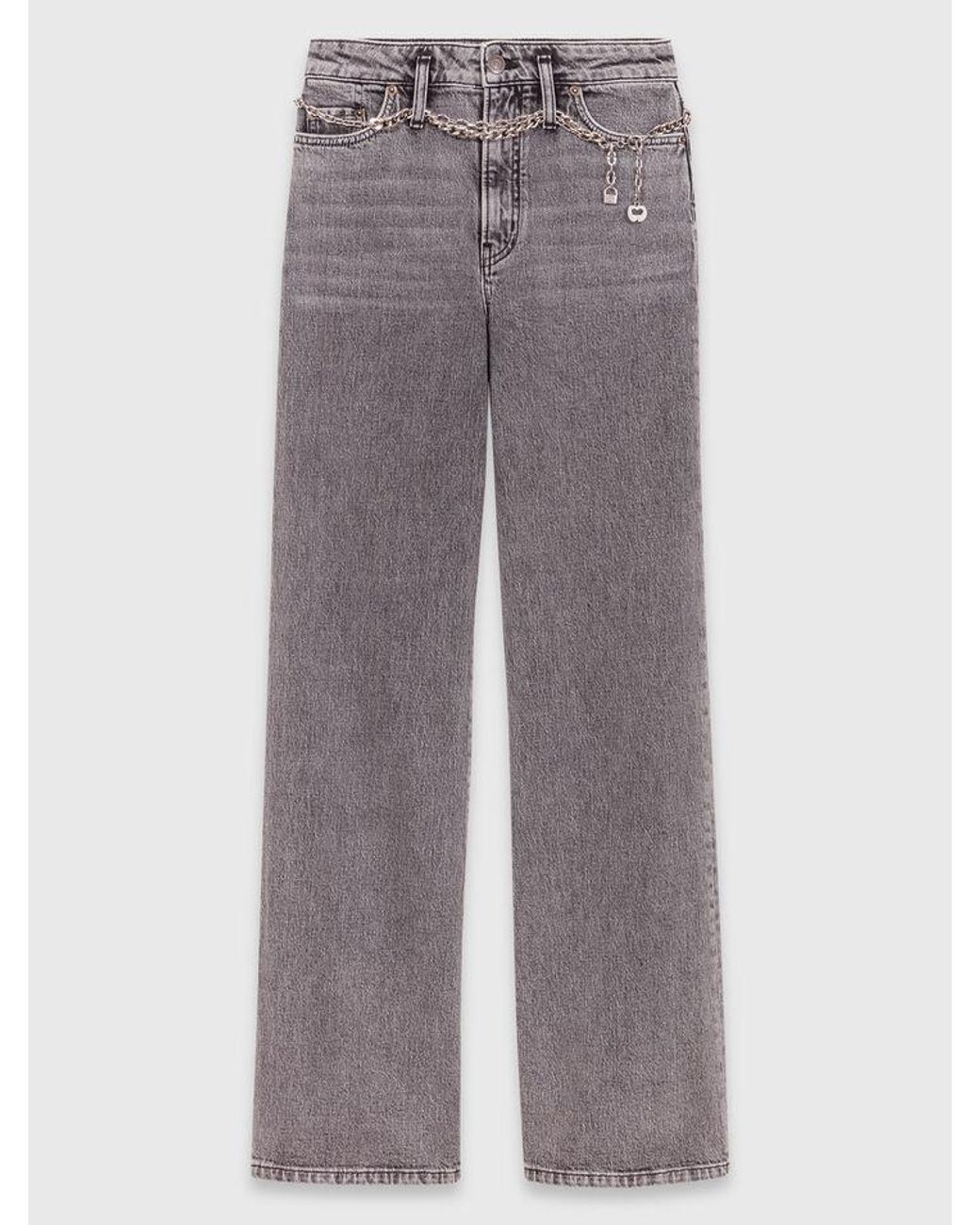 Maje White Wide-Leg Jeans With Chain-Link Belt