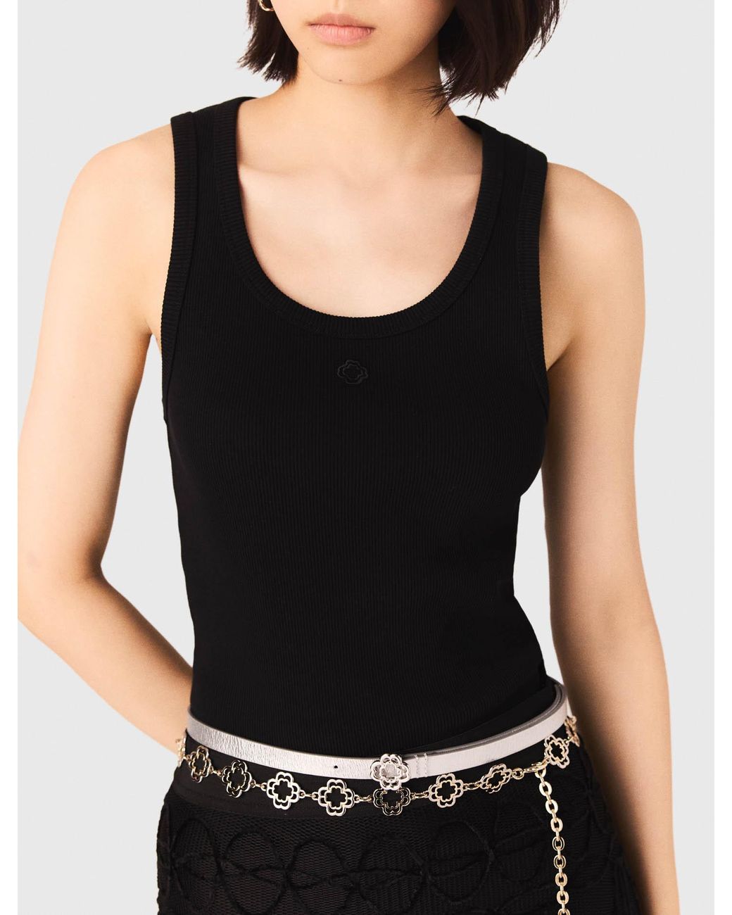 Maje White Rib Knit Tank Top