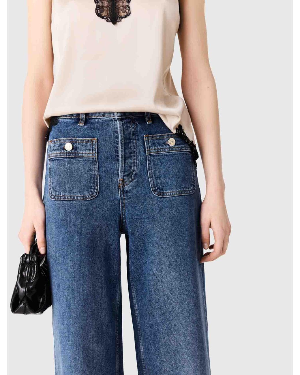 Maje Blue Wide-Leg Jeans With Patch Pockets