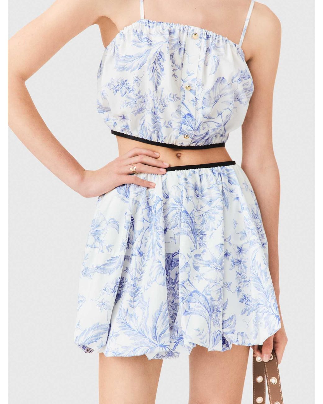 Maje White Printed Balloon-Effect Skirt