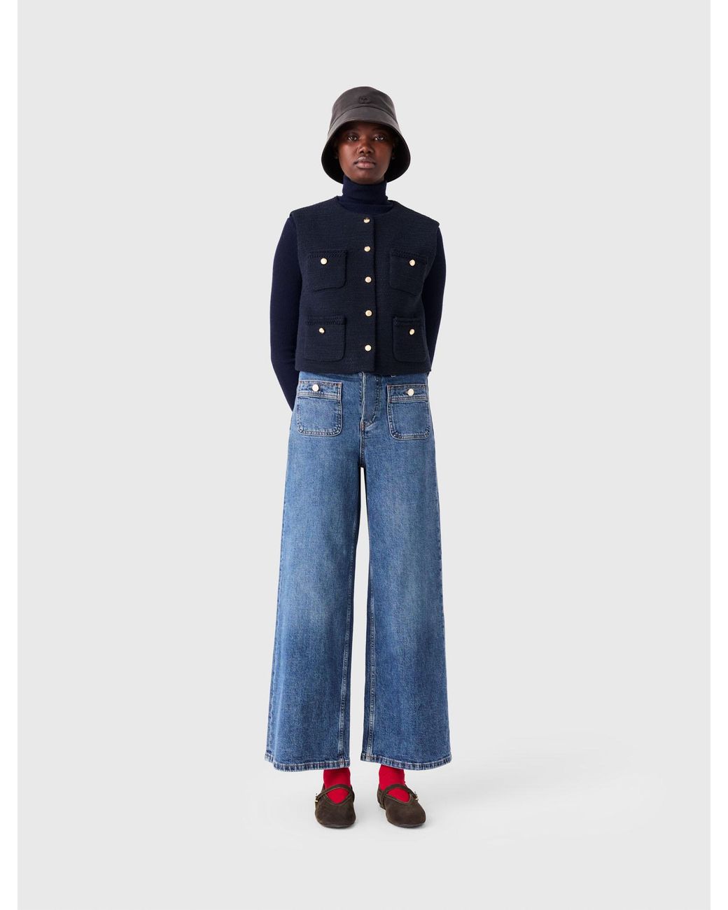 Maje Blue Sleeveless Tweed Jacket