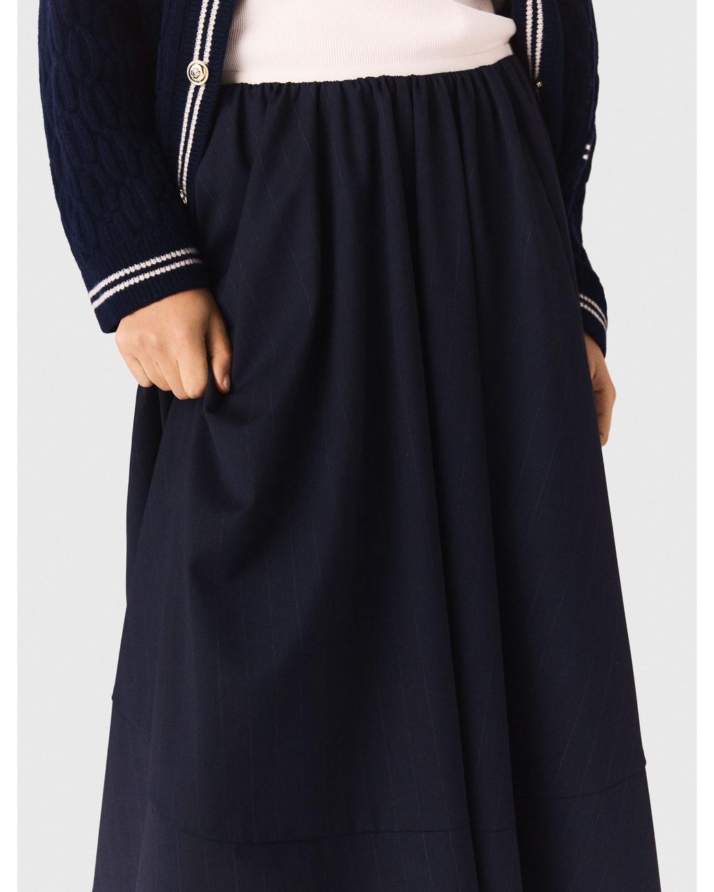 Maje Blue Striped Tailored Midi Skirt