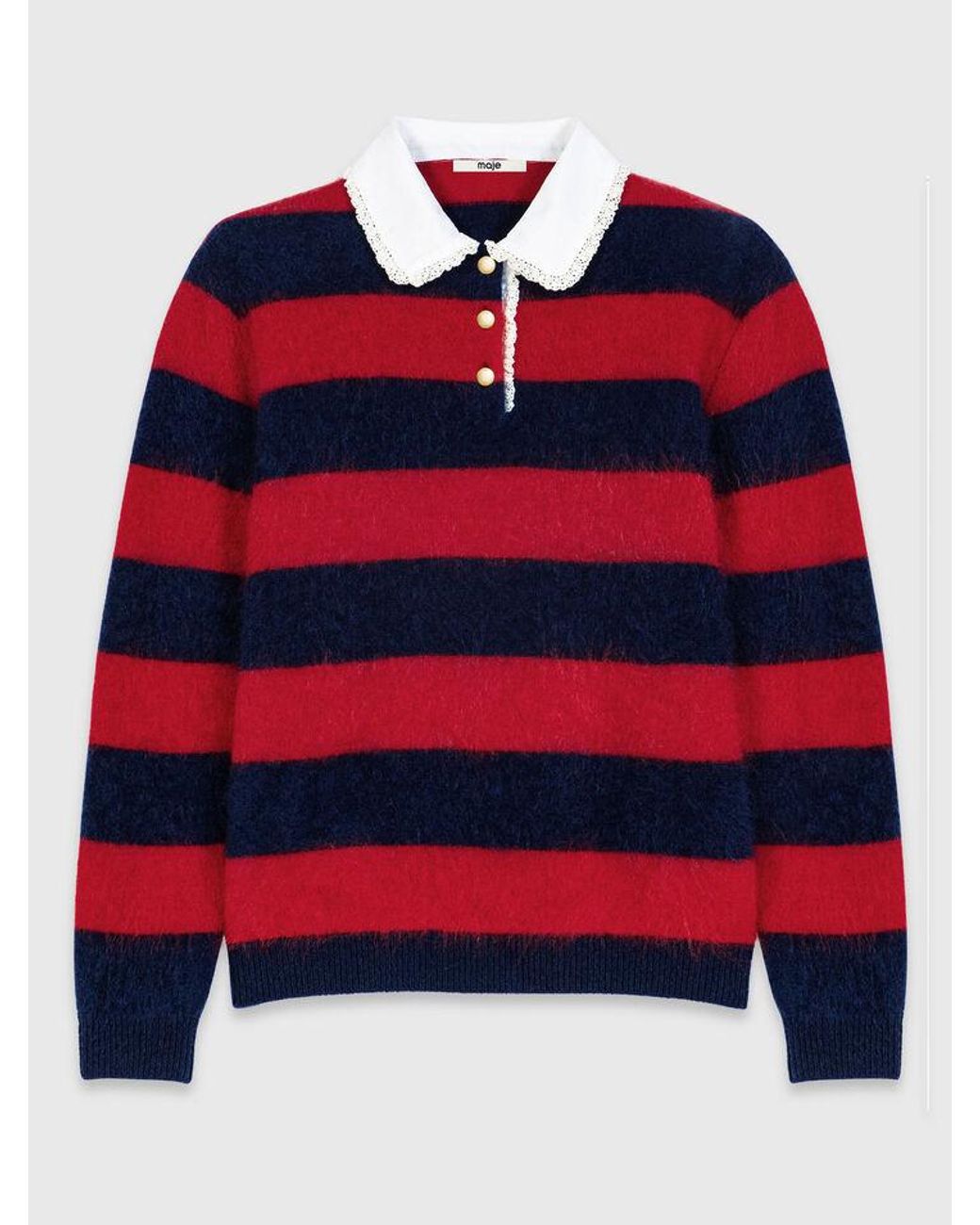 Maje Red Fluffy Jumper With Poplin Collar