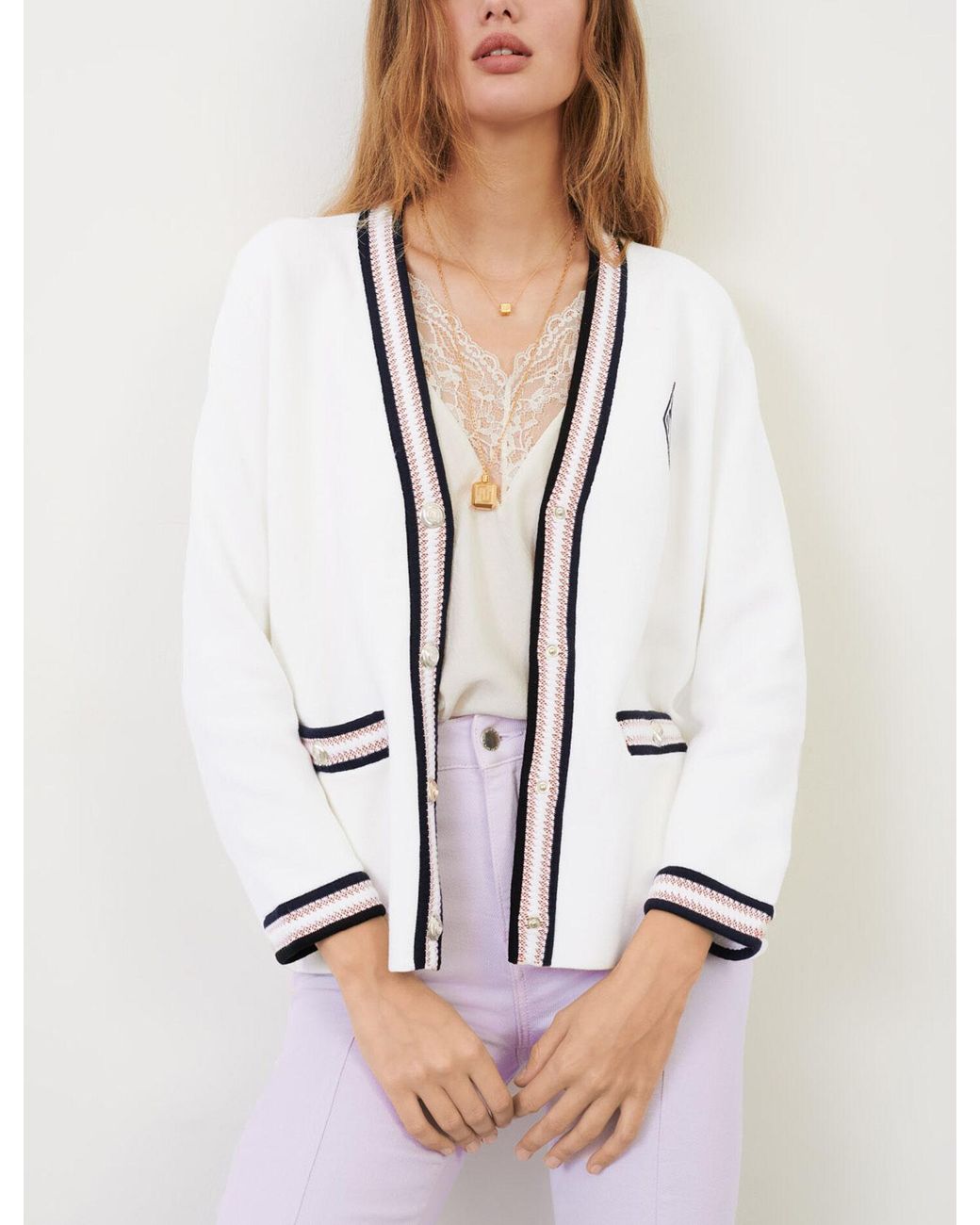 Maje short cardigan with contrasting stripes new arrivals