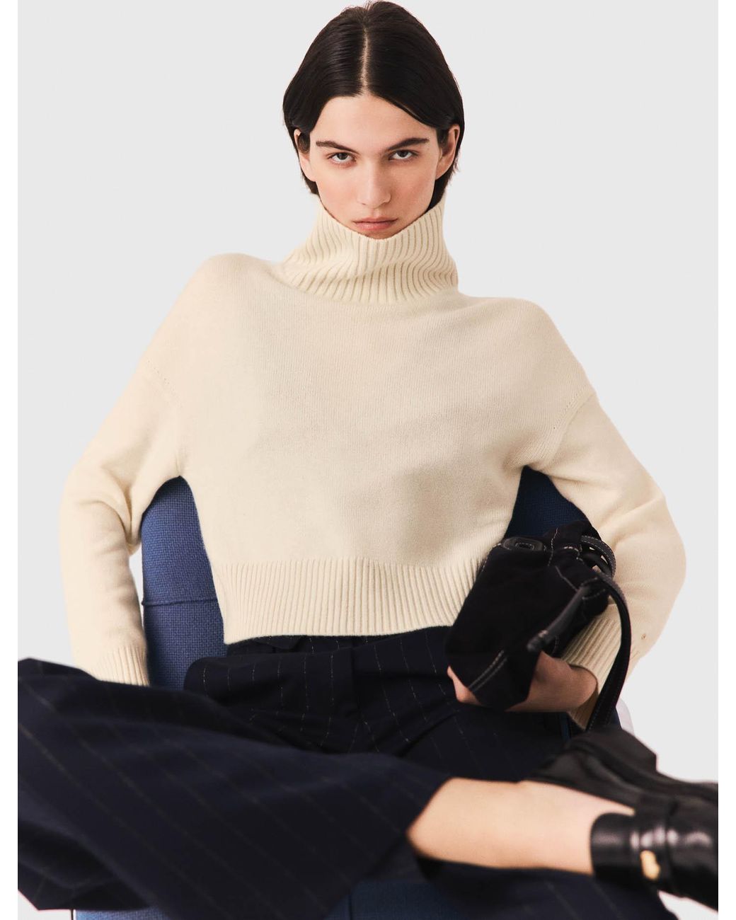 Maje White High-Neck Cashmere Jumper