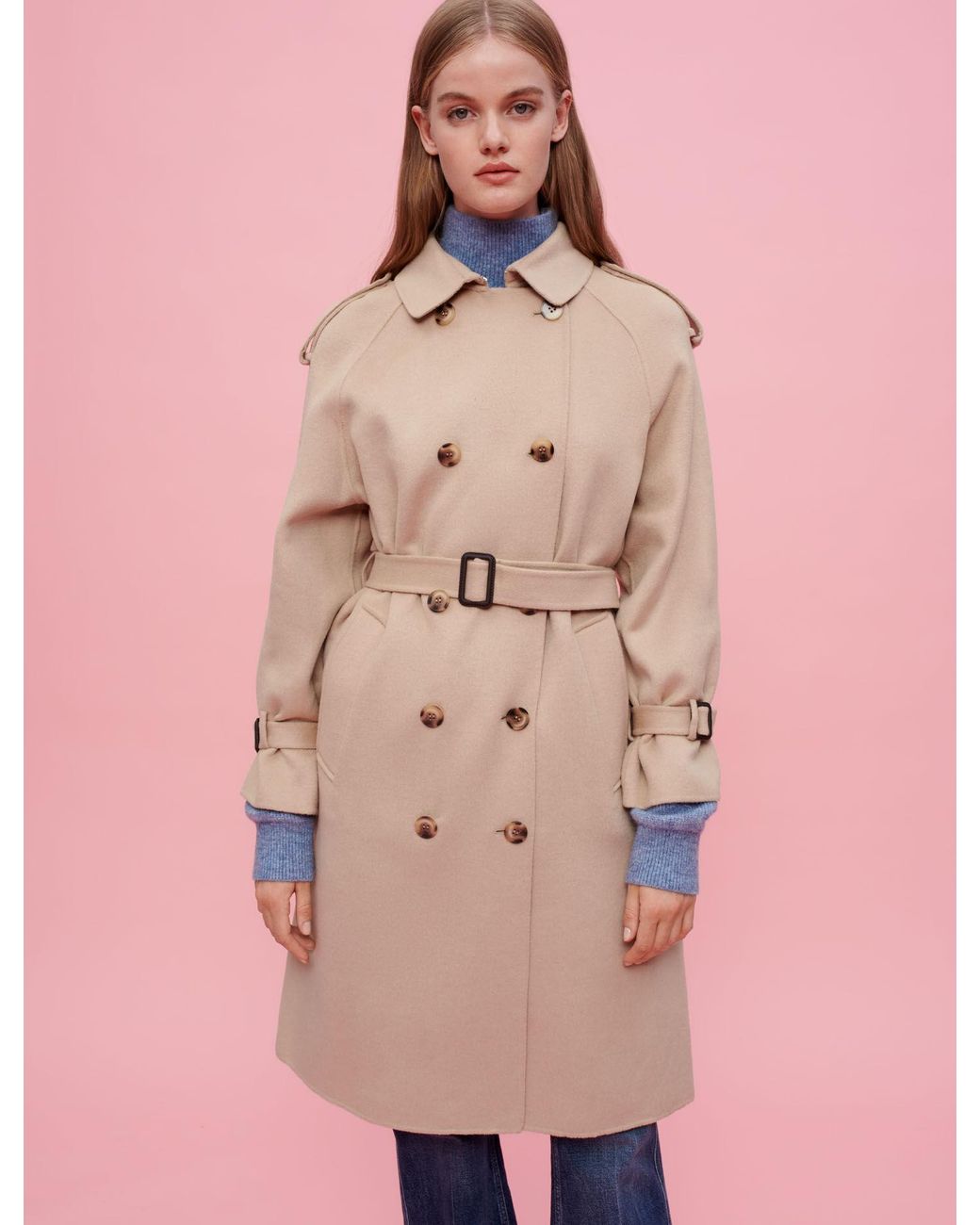 Maje Double-faced Trench Coat in Natural | Lyst