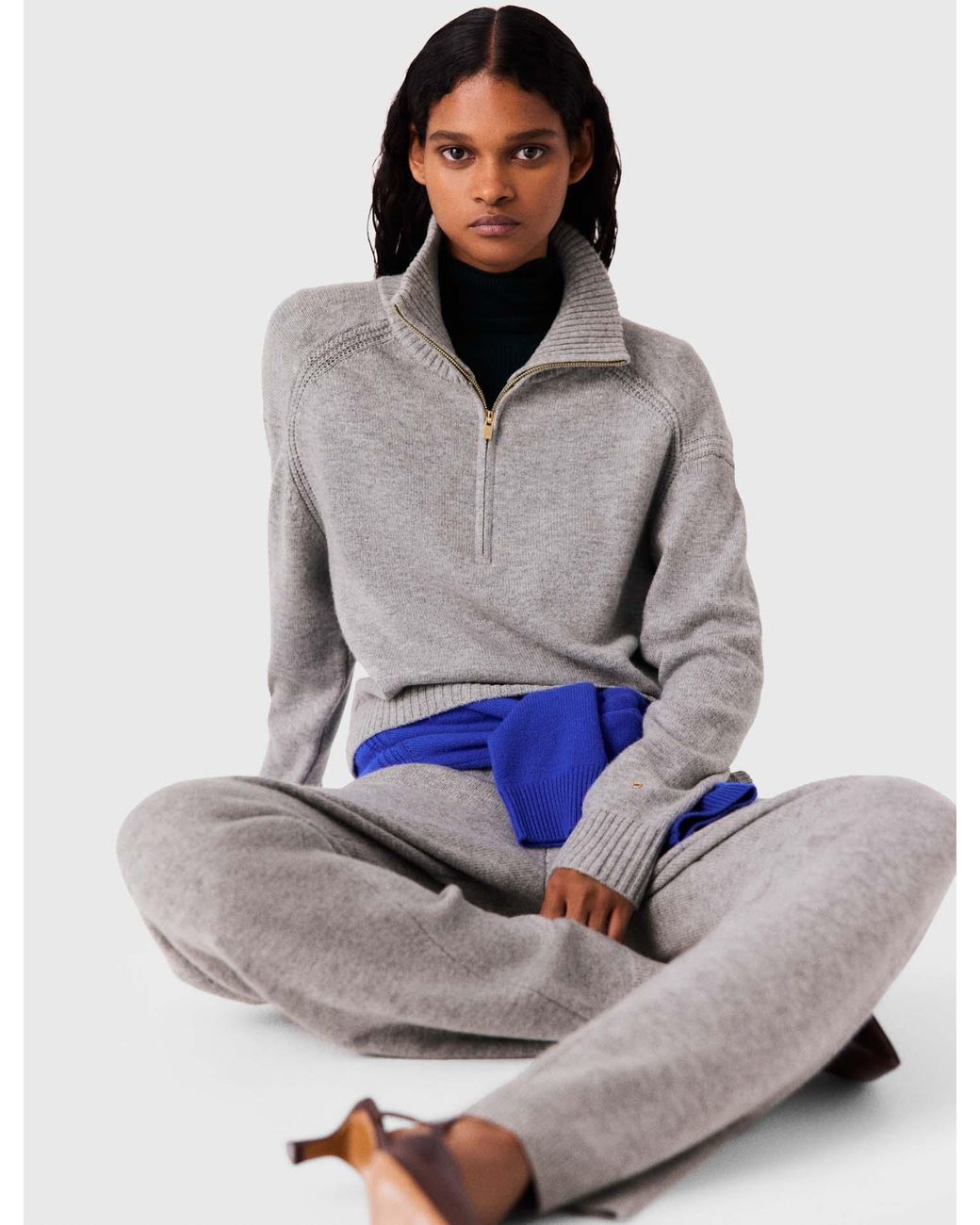 Maje Blue Sweater With Zip Collar