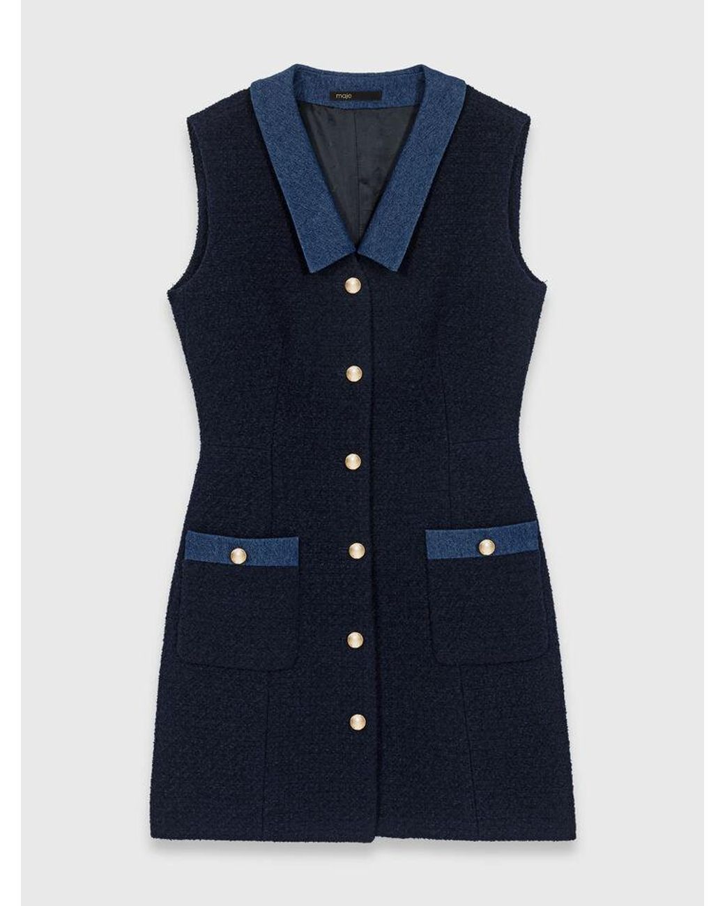 Maje Blue Tweed Dress With Denim Details