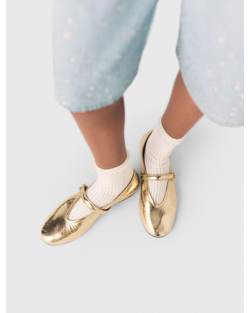 Maje White Metallic Leather Ballet Flats
