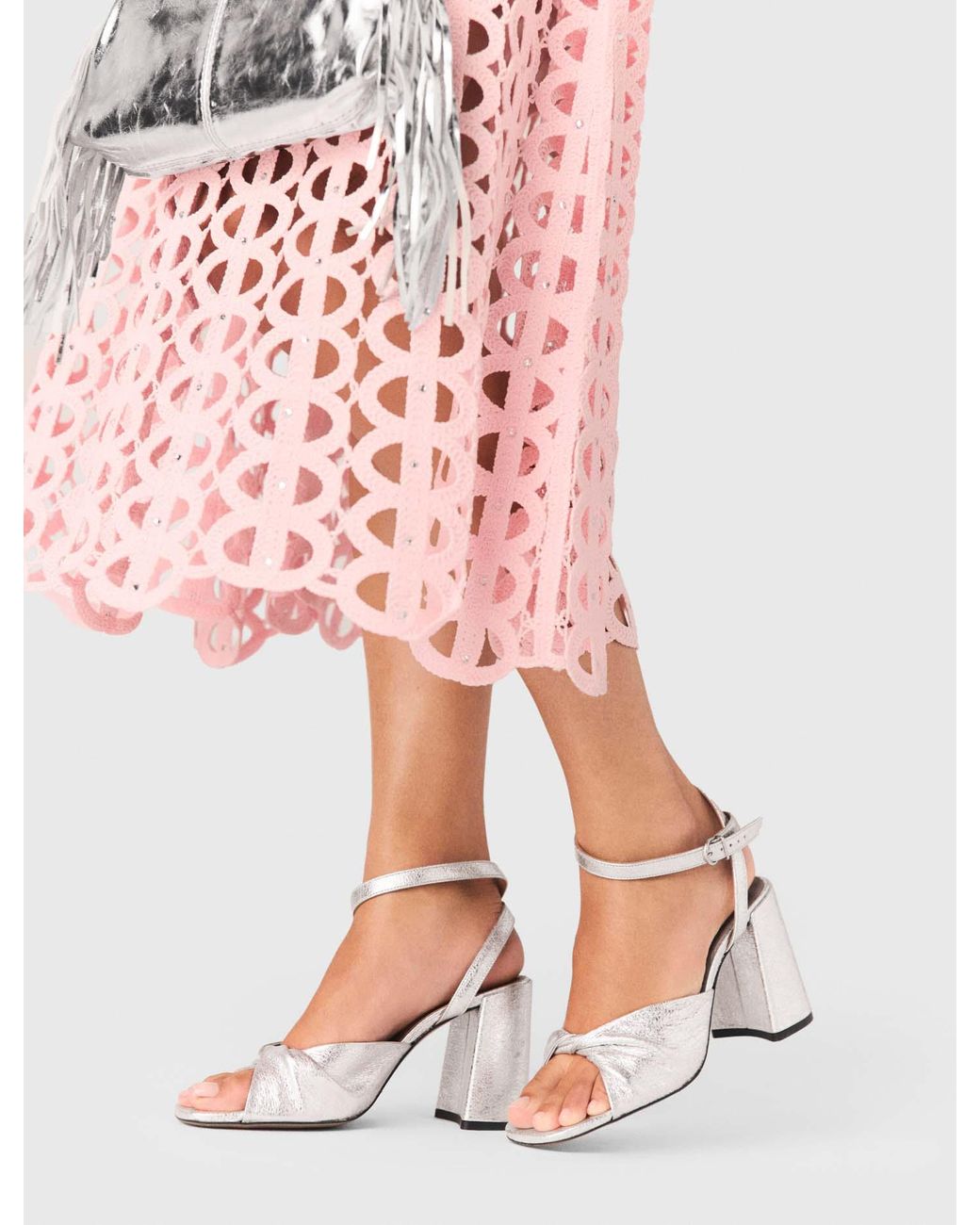 Maje White Metallic Leather Sandals With Heels