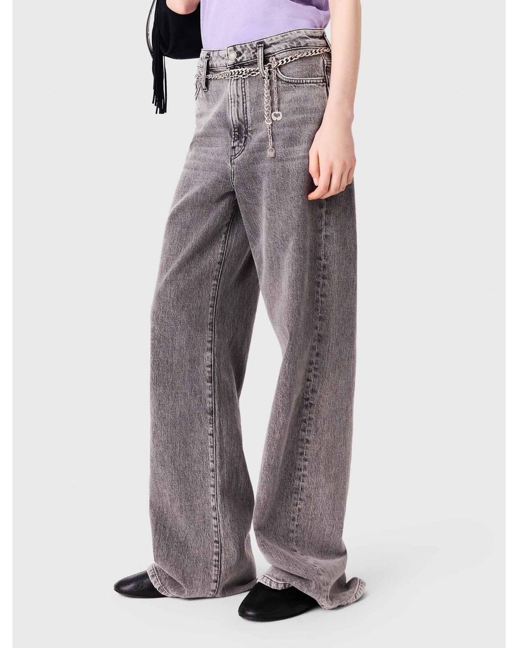 Maje White Wide-Leg Jeans With Chain-Link Belt