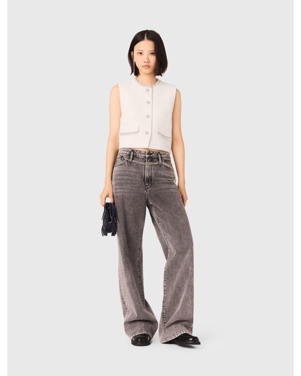 Maje White Beaded Tweed Jacket