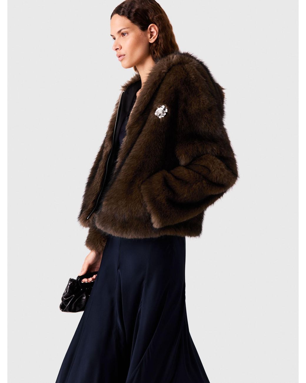 Maje Black Oversized Faux Fur Jacket