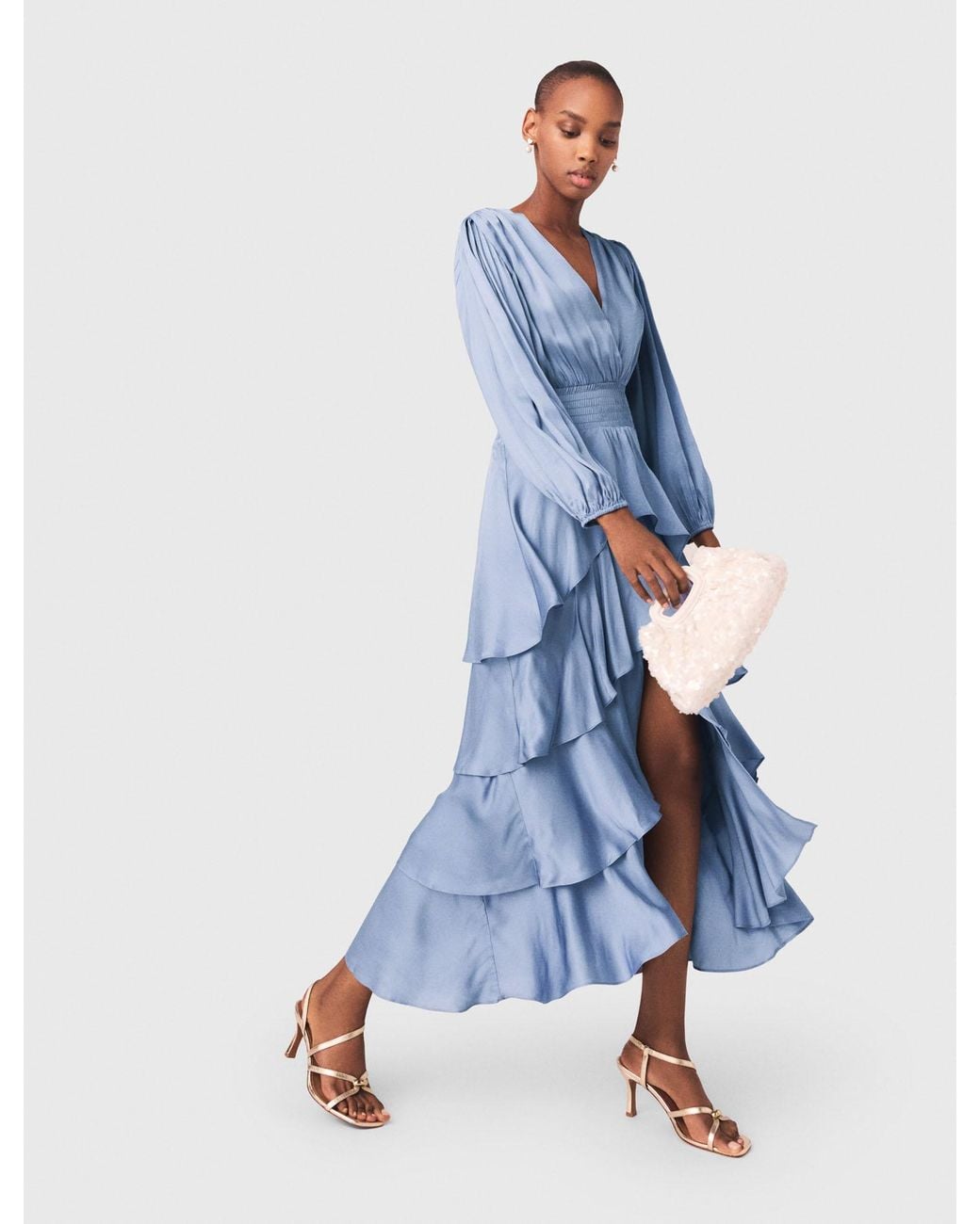 Maje Blue Ruffled Maxi Dress