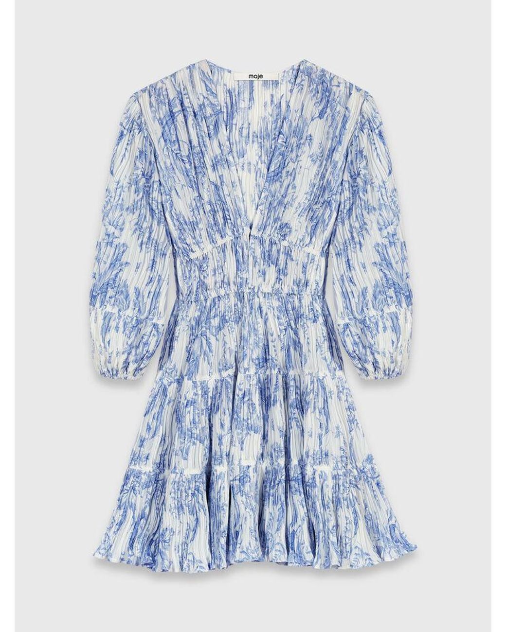 Maje Blue Patterned Pleated Dress