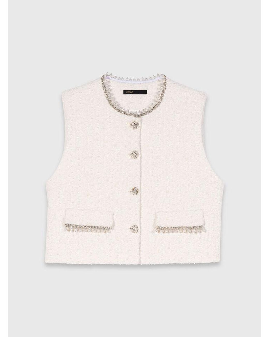 Maje White Beaded Tweed Jacket