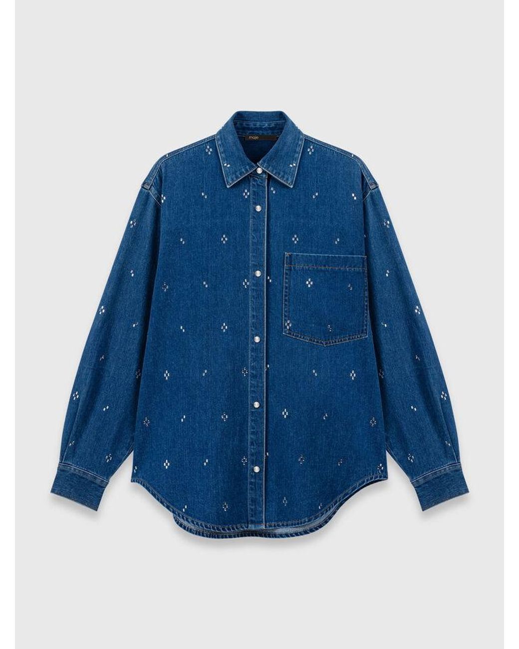 Maje Blue Rhinestone Denim Shirt