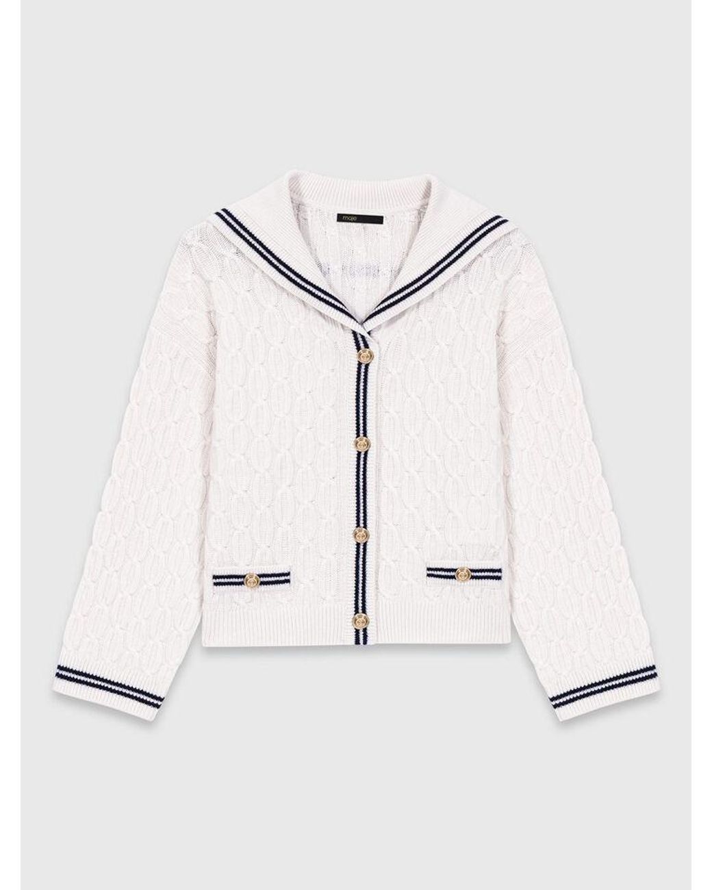 Maje White Cable-Knit Boat Neck Cardigan