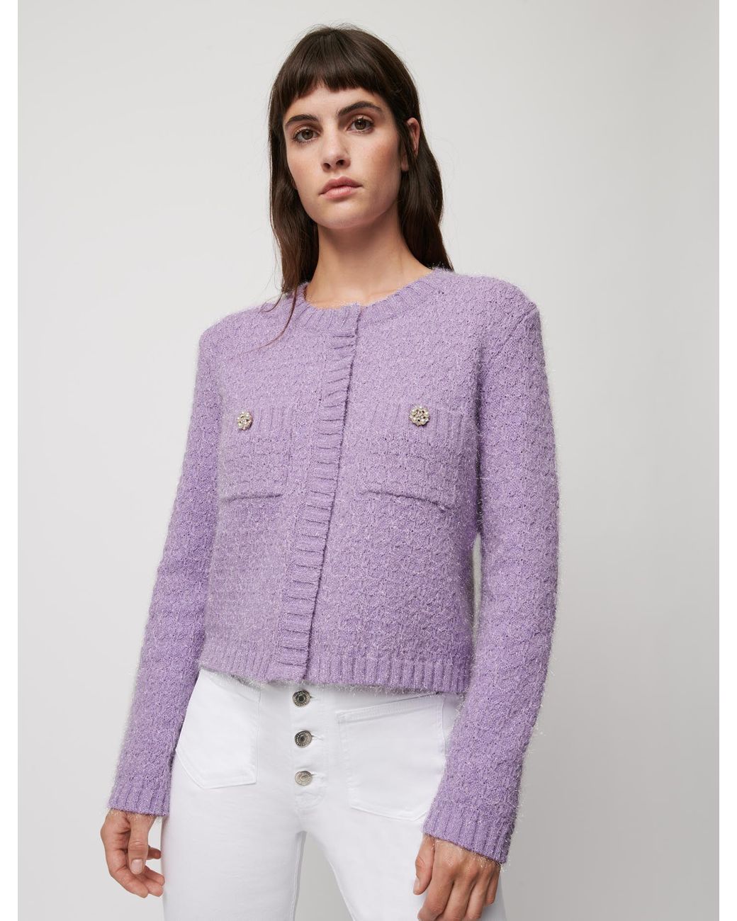 Maje Cardigan With Jewel Buttons in Purple | Lyst