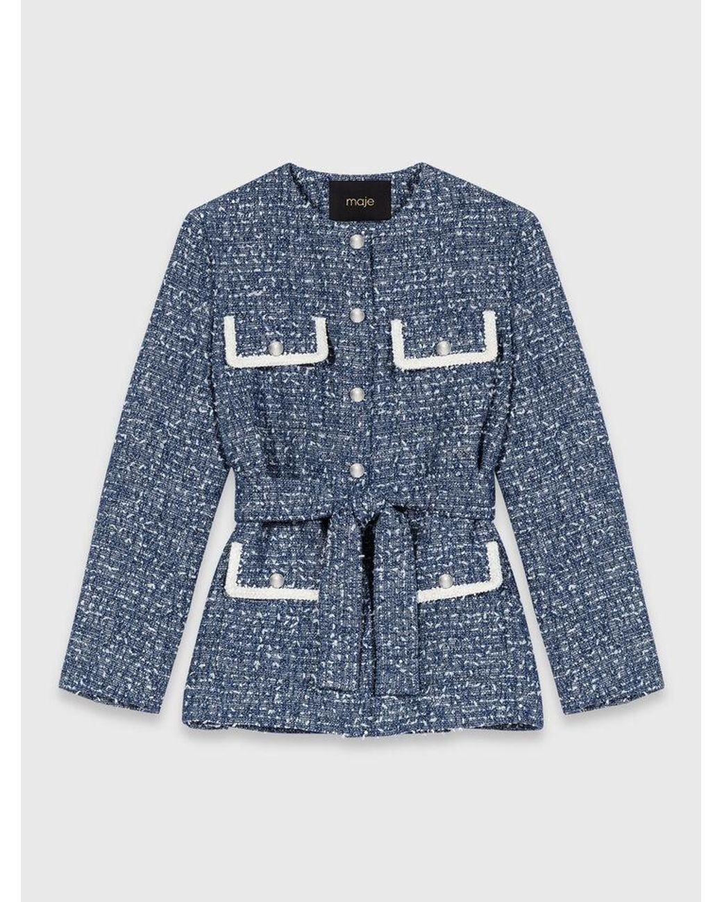Maje Blue 4-Pocket Tweed Jacket