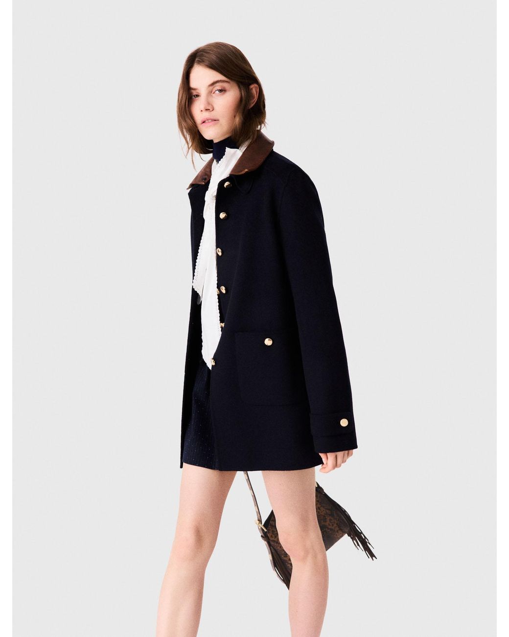 Maje Black Double-Faced Mid-Length Coat
