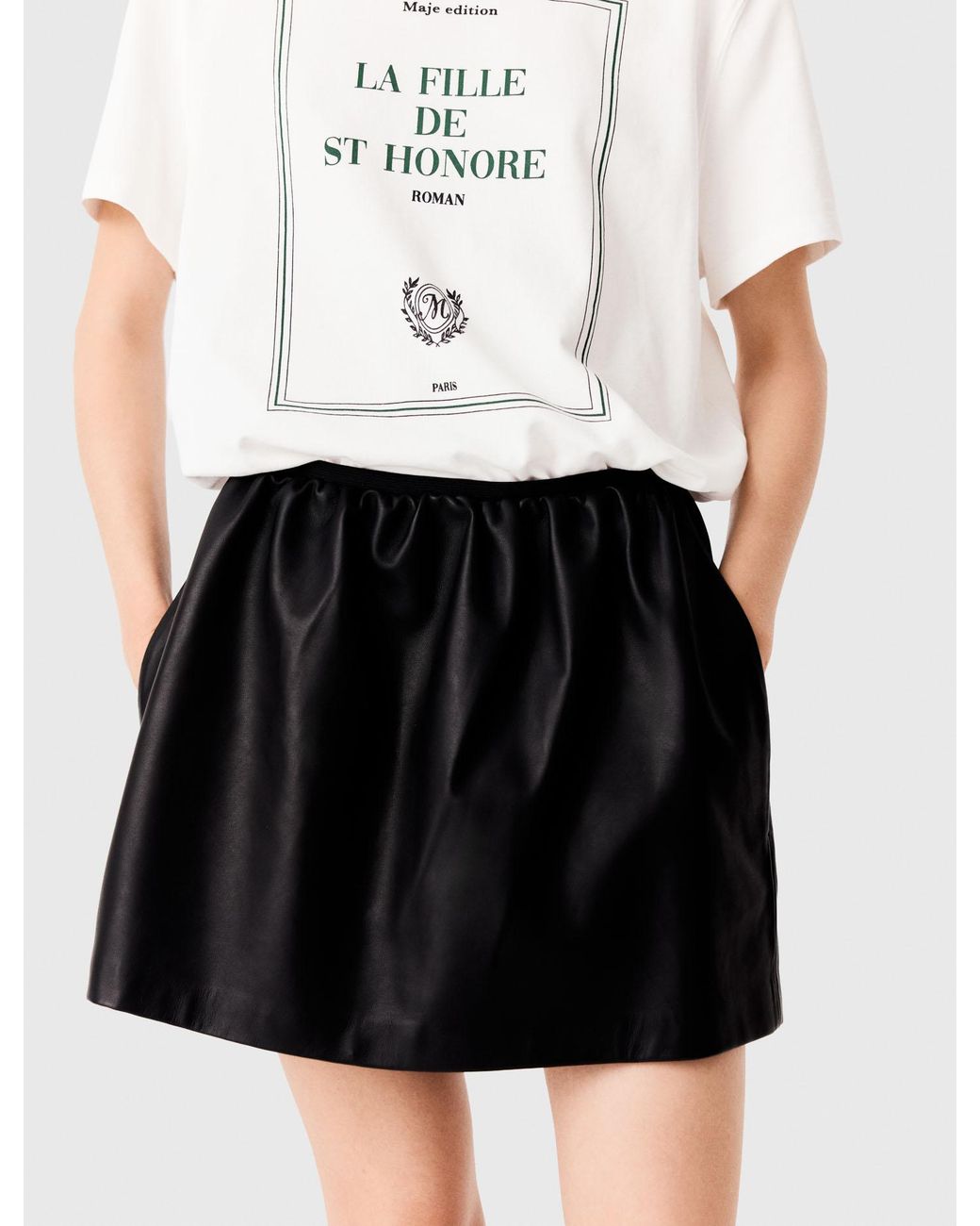 Maje Black Short Leather Skirt