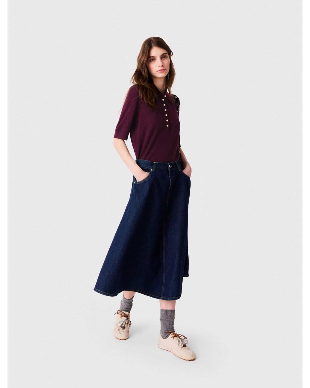 Maje Blue Mid-Length Flared Denim Skirt
