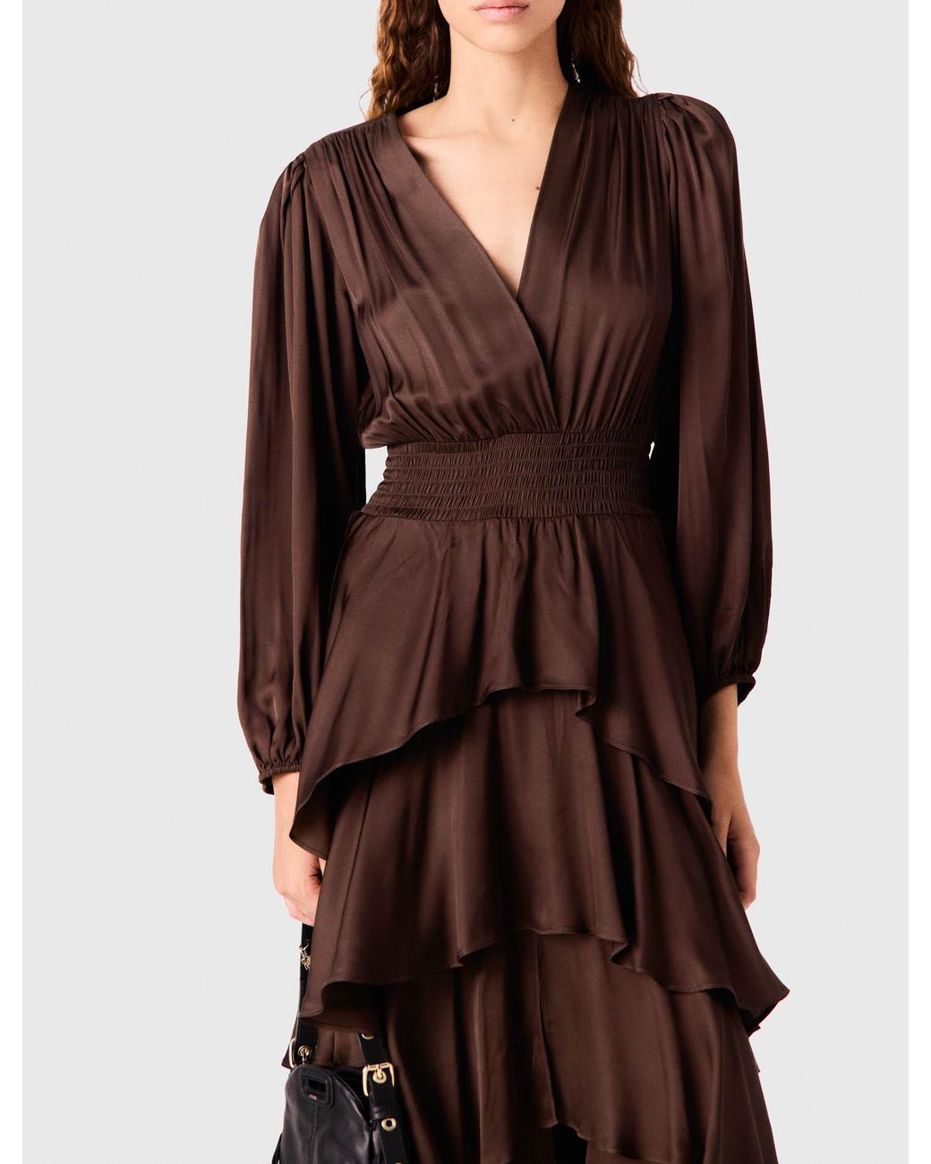 Maje Brown Flowy Ruffled Maxi Dress