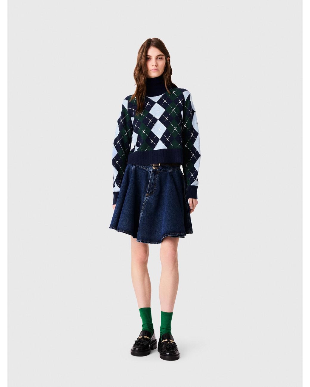 Maje Blue Argyle-Pullover Mit Strass