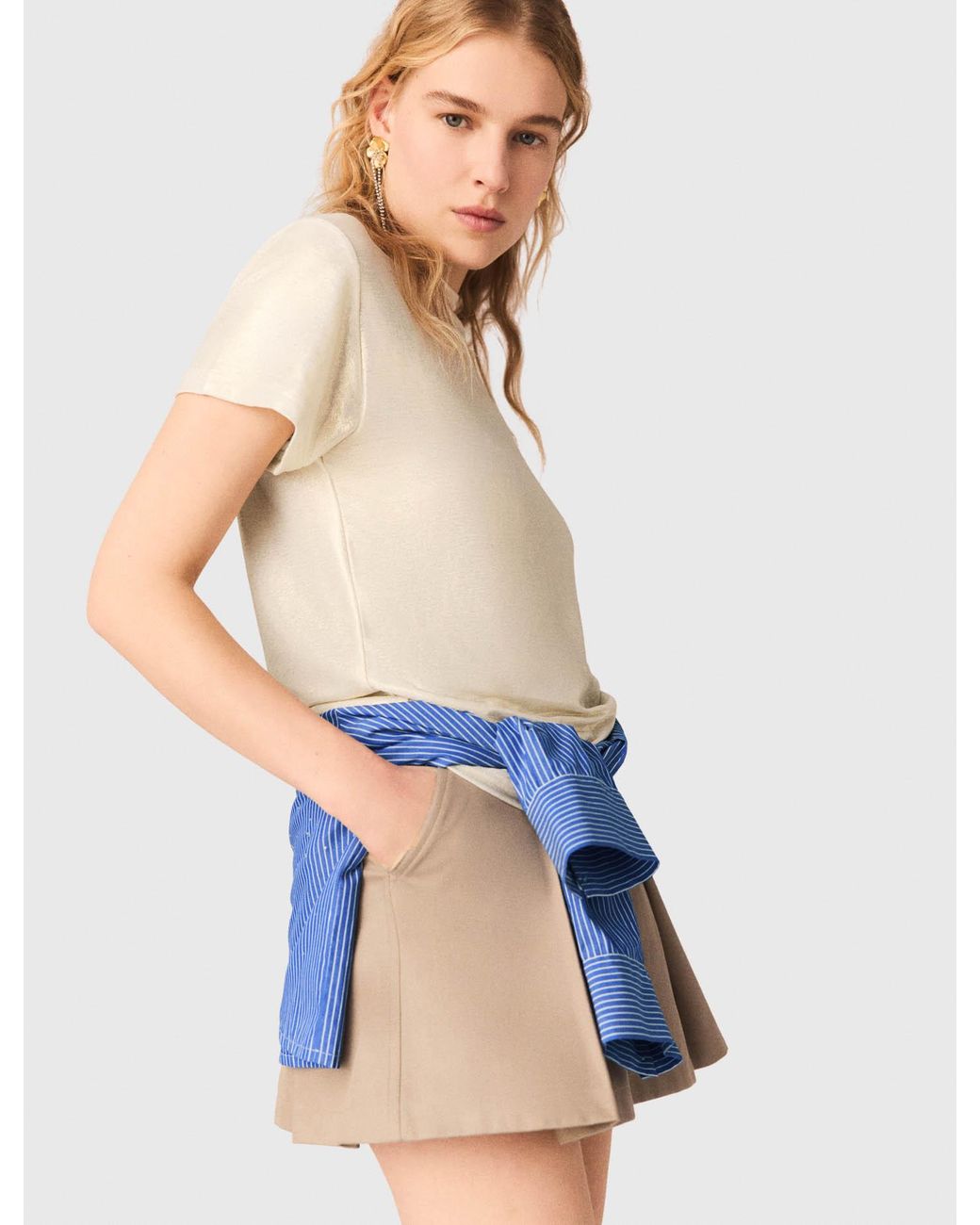 Maje White Lamé T-Shirt