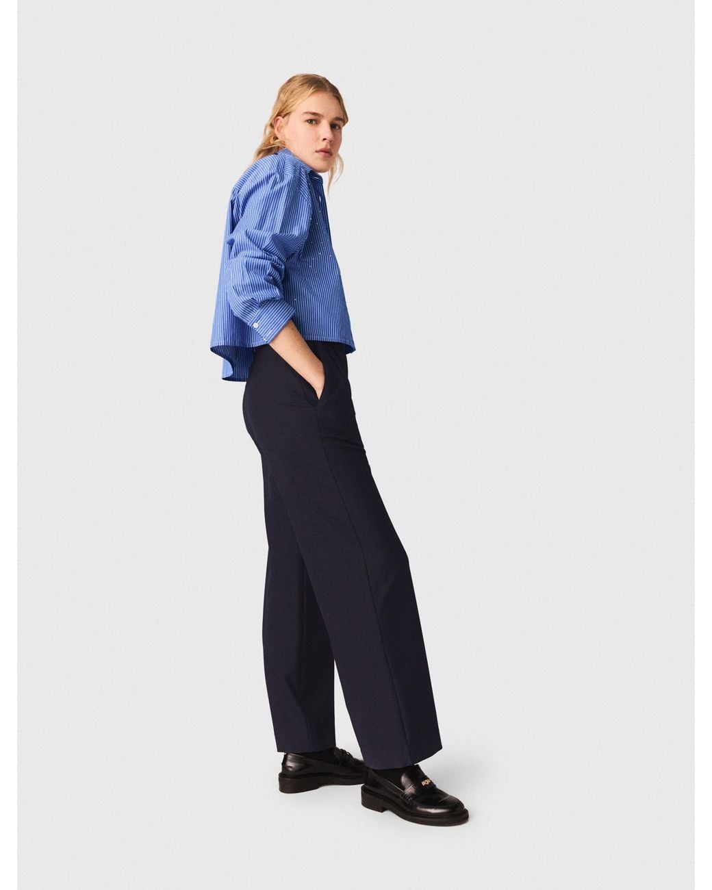 Maje Blue Wide-Leg Suit Trousers