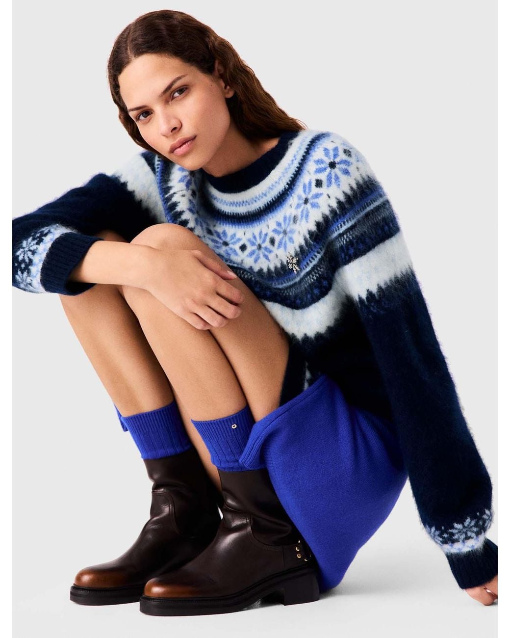 Maje Blue Jacquard Knit Jumper