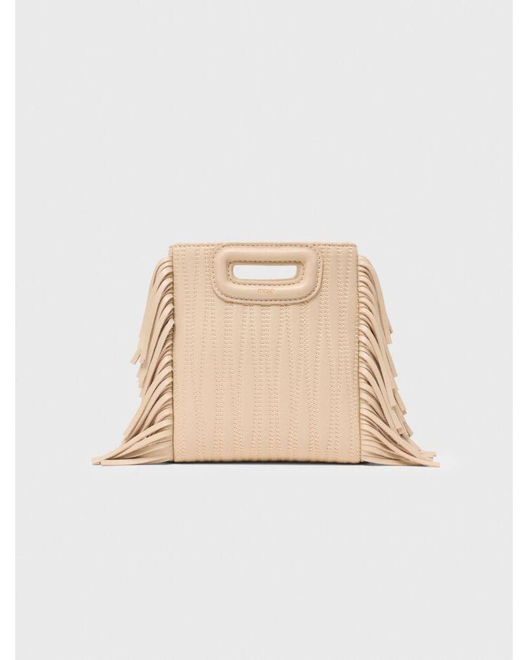 Maje Natural Topstitched Leather Mini M Bag