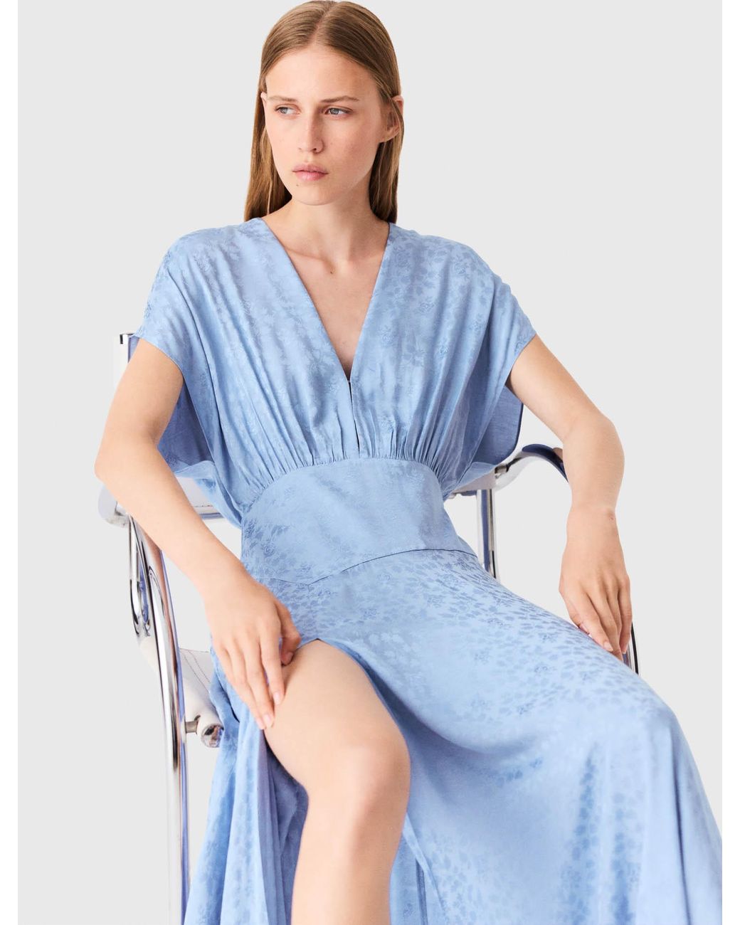 Maje Blue Patterned Jacquard Maxi Dress