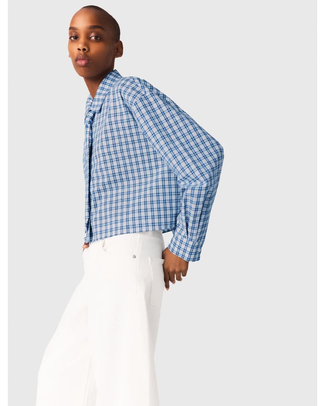 Maje Blue Rhinestone Shirt With Removable Tie
