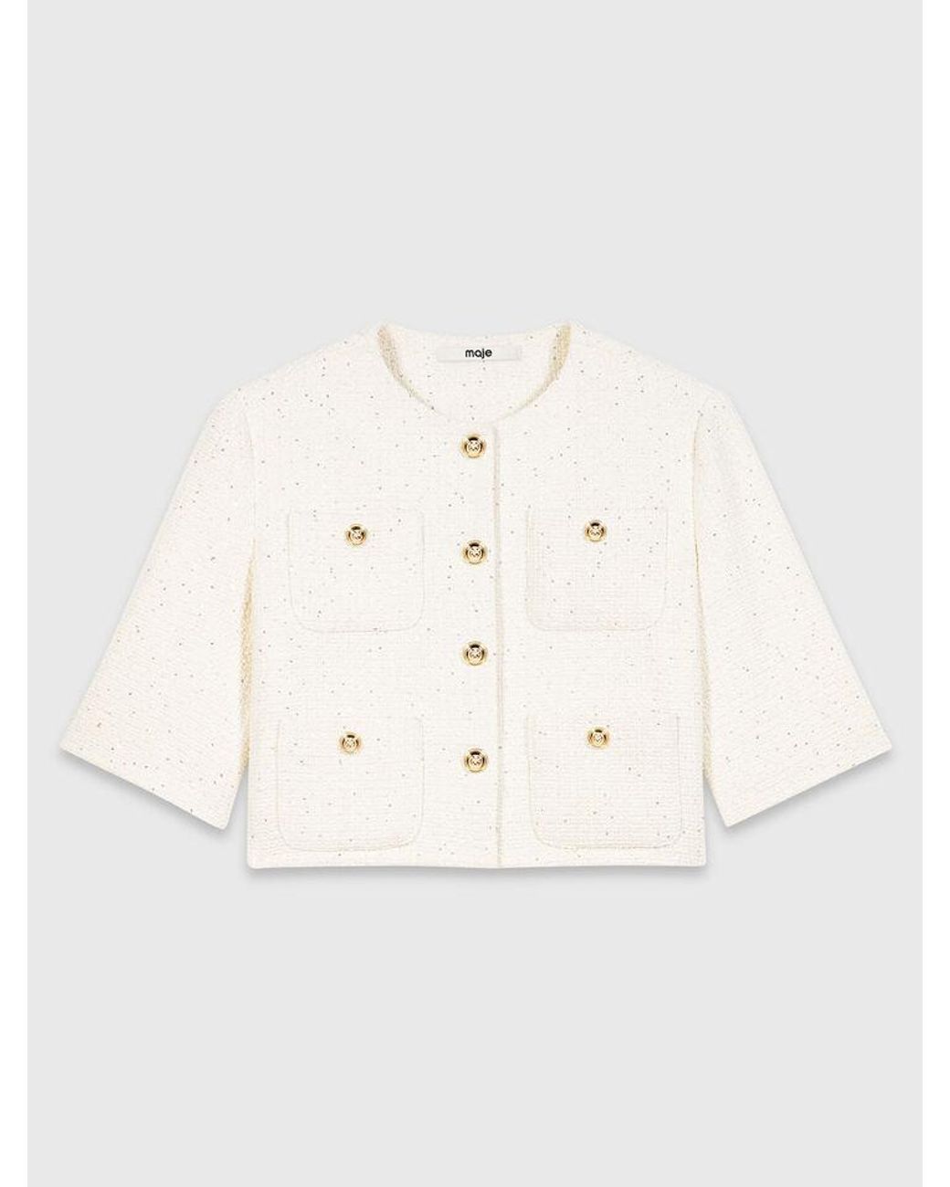 Maje Blue Short-Sleeved Tweed Jacket