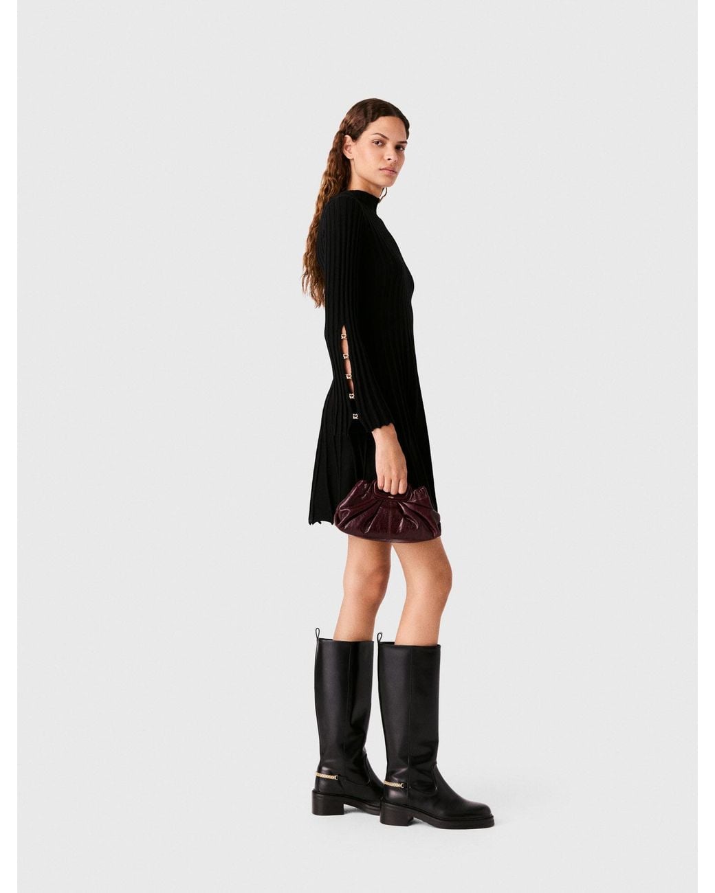 Maje Black High-Neck Short Skater Dress