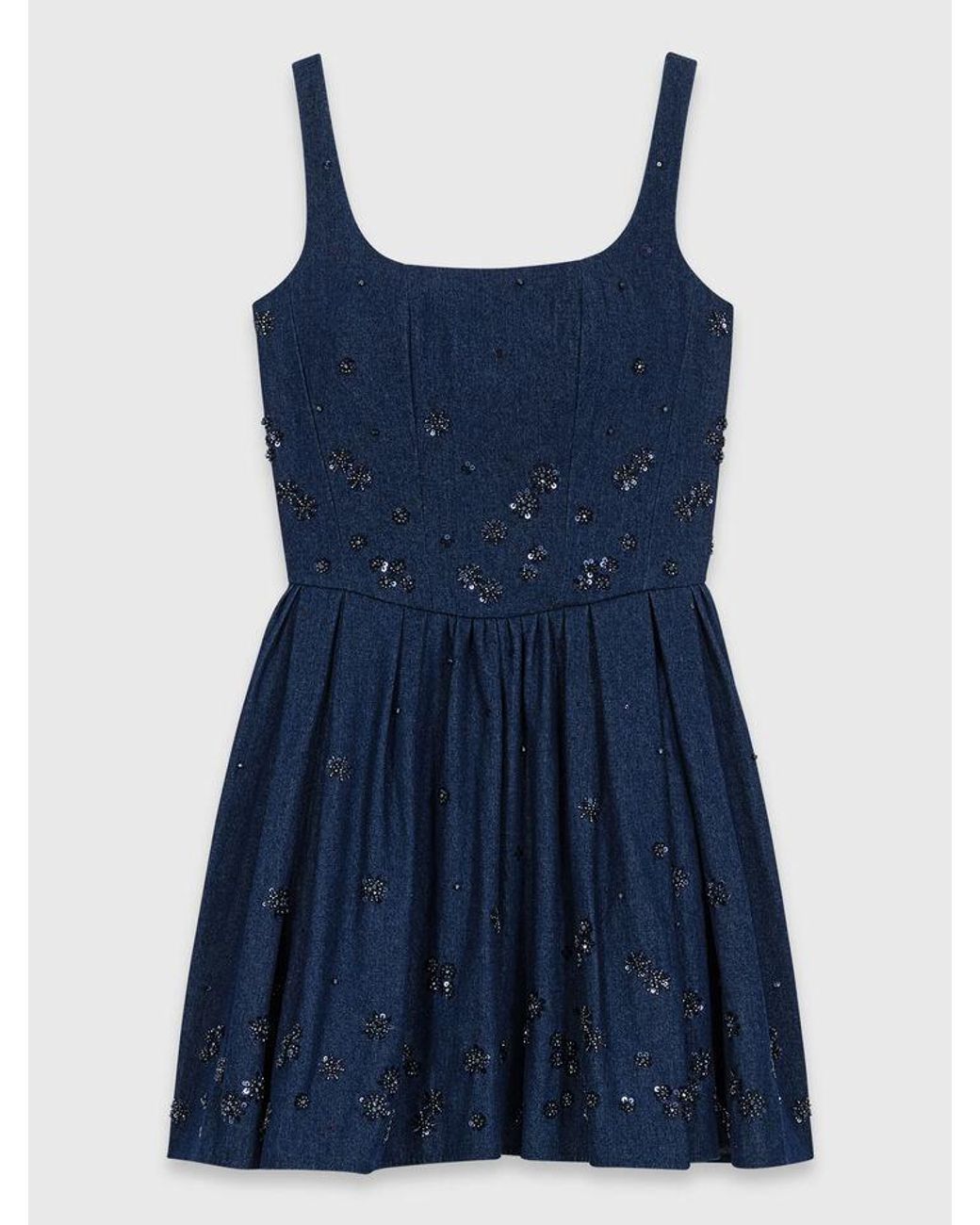 Maje Blue Flared Embroidered Denim Dress