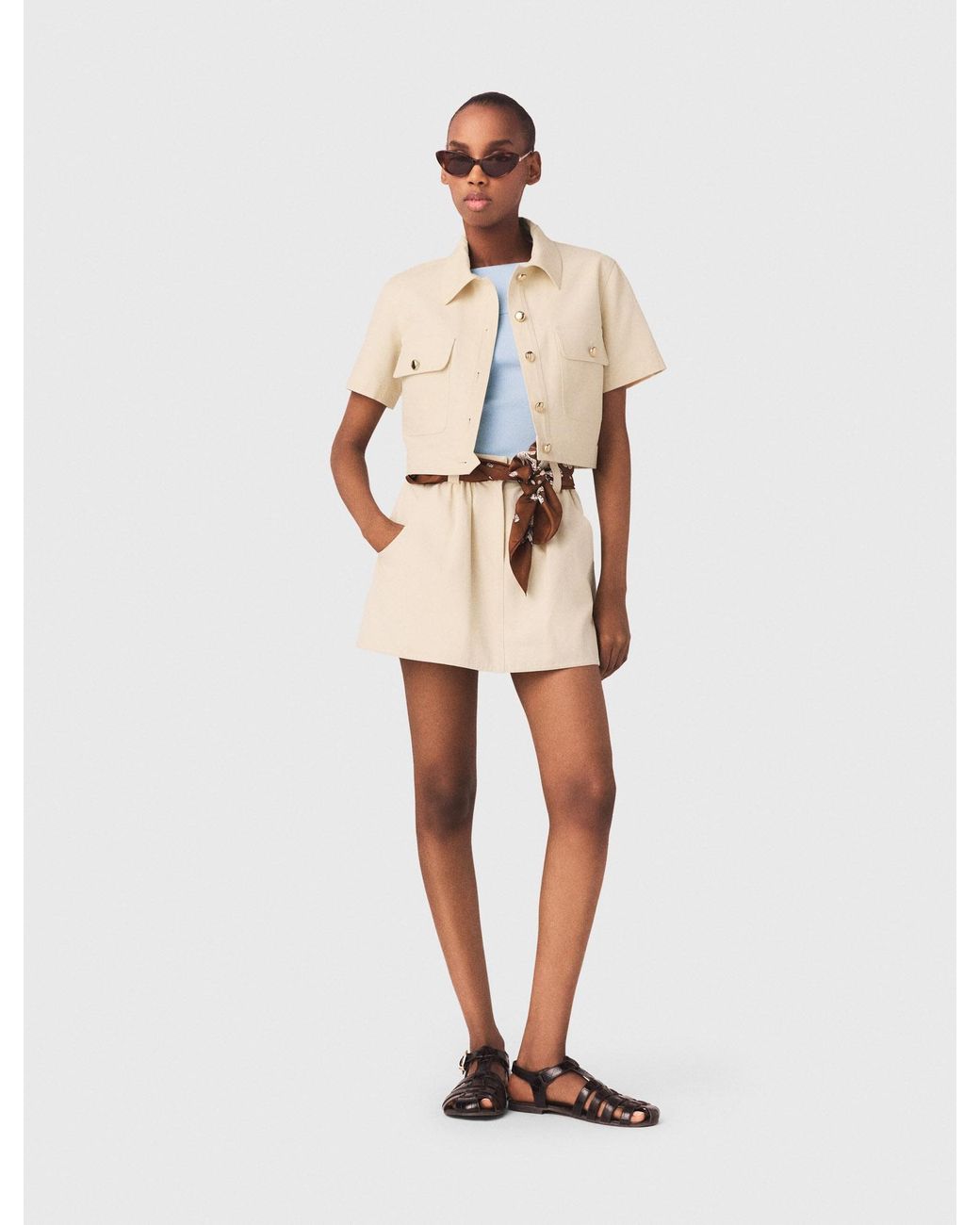 Maje White Short-Sleeved Cropped Jacket