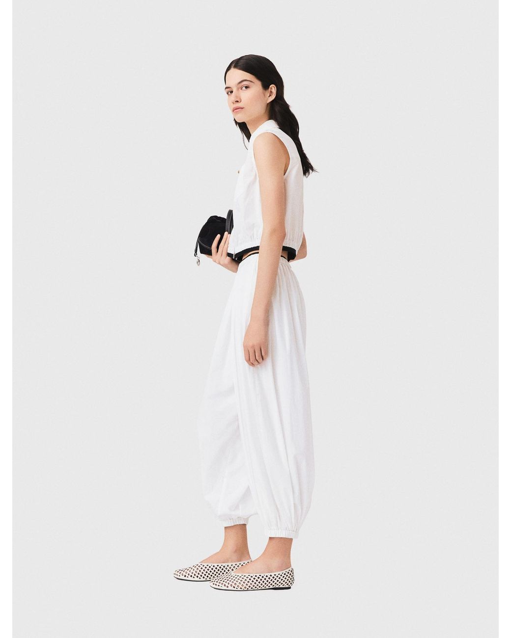 Maje White Cropped Sleeveless Shirt