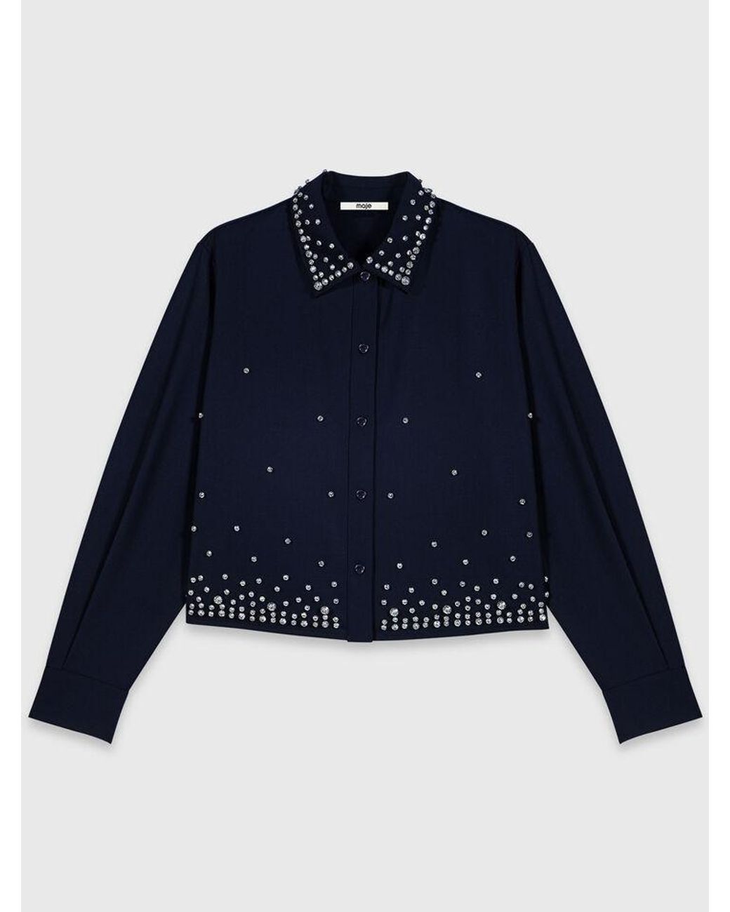 Maje Blue Short Rhinestone Embroidered Shirt