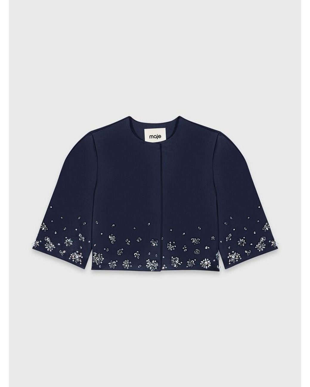 Maje Blue Short Embroidered Satin Jacket